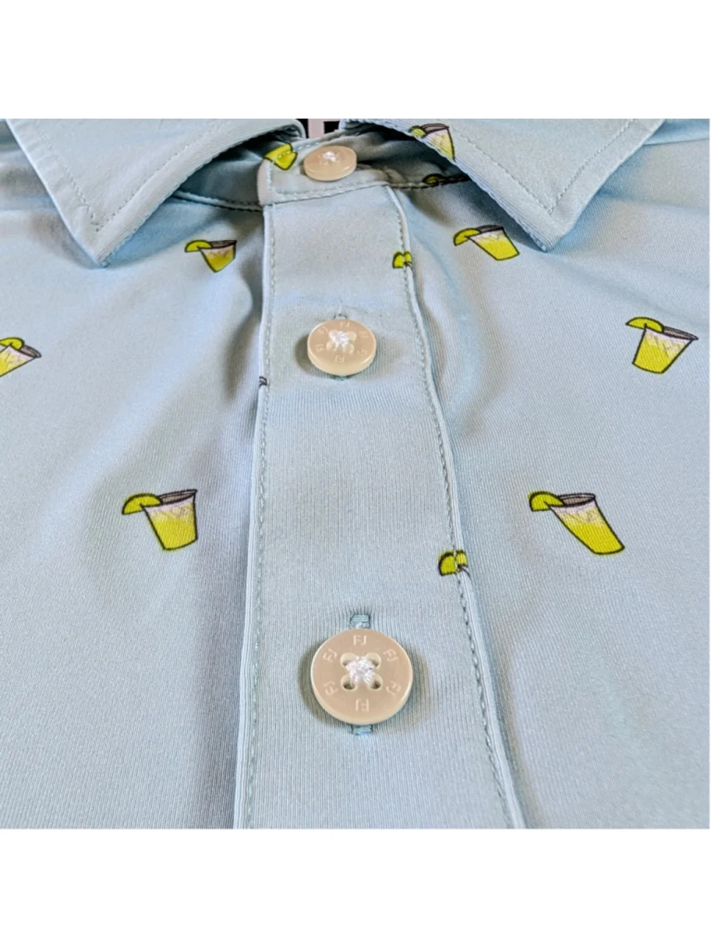 FootJoy Golf Polo Shirt L Blue Cocktail Drink Print Performance Stretch